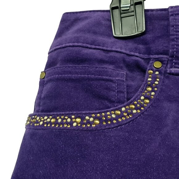 Chico's Purple Velvet Pants Embellished Pockets Bling Fall Winter Womens 1 - Picture 4 of 11